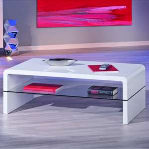 Momo High Gloss Coffee Table In White With Glass Shelf