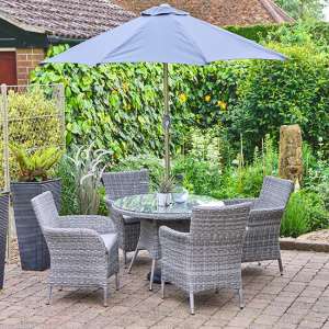 Meltan 4 Seater Dining Set With 2.2M Parasol In Pebble Grey