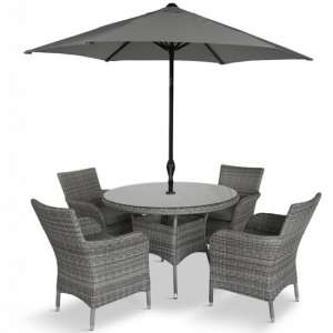 Meltan 4 Seater Dining Set With 2.5M Parasol In Pebble Grey