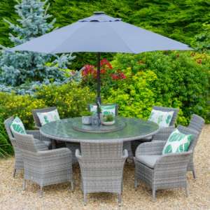 Meltan 8 Seater Dining Set With Weave Lazy Susan In Pebble Grey