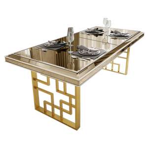 Monaco Mirrored Top Wooden Dining Table In Bronze