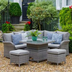Meltan Outdoor Modular Compact Lounge Dining Set In Pebble Grey
