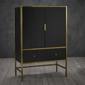 Moffat Wooden Drinks Cabinet In Black With Gold Frame