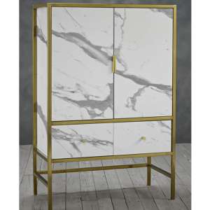Moffat Wooden Drinks Cabinet In In White With Gold Frame