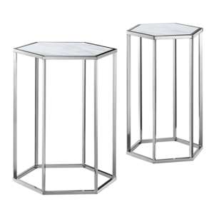 Monika Clear Glass Nest Of 2 Tables With Metal Frame In Silver