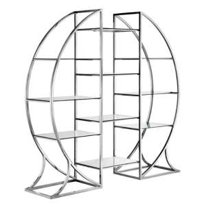 Monak Metal Display Stand In Silver With Clear Glass Shelves