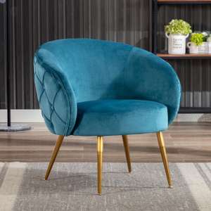Monica Fabric Accent Chair In Federal Blue With Gold Metal Legs
