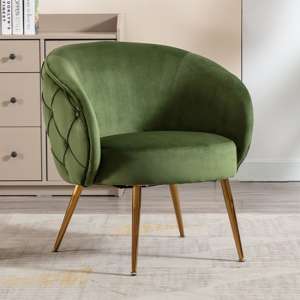 Monica Fabric Accent Chair In Fern Green With Gold Metal Legs