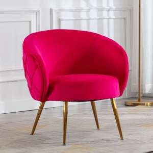 Monica Fabric Accent Chair In Raspberry With Gold Metal Legs
