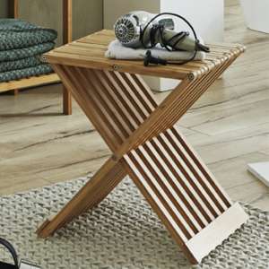 Monica Wooden Folding Stool In Natural
