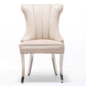 Monten Lion Knocker Velvet Dining Chair In Cream