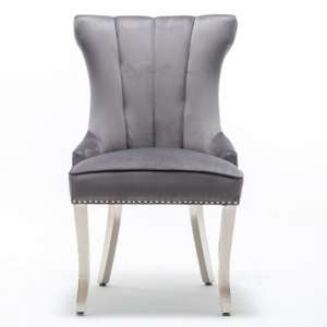 Monten Lion Knocker Velvet Dining Chair In Dark Grey