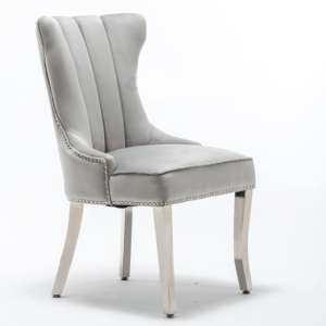 Monten Lion Knocker Velvet Dining Chair In Light Grey