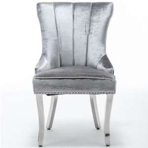 Monten Lion Knocker Velvet Dining Chair In Shimmer Grey