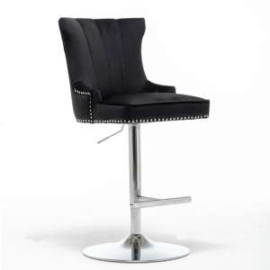 Monten Velvet Upholstered Gas-Lift Bar Chair In Black