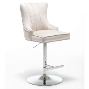 Monten Velvet Upholstered Gas-Lift Bar Chair In Cream