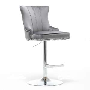 Monten Velvet Upholstered Gas-Lift Bar Chair In Dark Grey