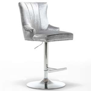 Monten Velvet Upholstered Gas-Lift Bar Chair In Shimmer Grey