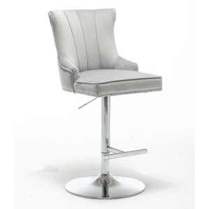Monten Velvet Upholstered Gas-Lift Bar Chair In Light Grey