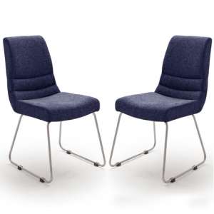 Montera Blue Fabric Cantilever Dining Chairs In Pair