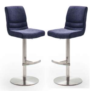 Montera Blue Gas Lift Bar Stool With Steel Base In Pair
