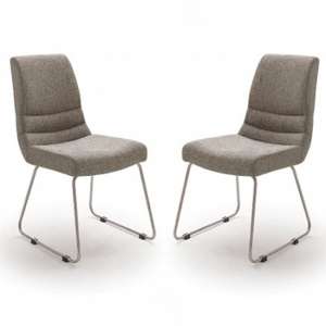 Montera Cappuccino Fabric Skid Dining Chairs In Pair