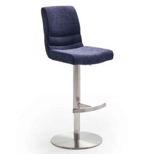 Montera Gas Lift Bar Stool In Blue With Stainless Steel Base