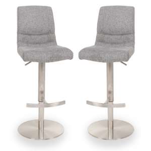 Montera Grey Gas Lift Bar Stool With Steel Base In Pair