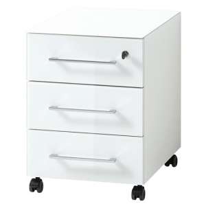 Monteria Rolling Container With Drawers In White High Gloss