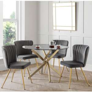 Livington Clear Glass Dining Table With 4 Cannes Grey Chairs
