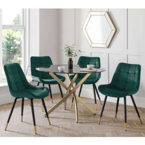 Madelia Clear Glass Dining Table With 4 Hadas Green Chairs