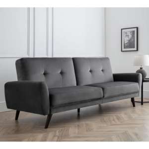 Monza Velvet Upholstered Sofabed In Grey With Black Legs