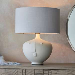 Mopty Silver Linen Shade Table Lamp With White Ceramic Base