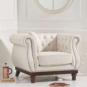 Ruskin Chesterfield Linen Fabric Armchair In Ivory