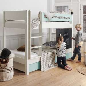 Morden Kids Wooden Bunk Bed With Safety Rail In Azur Mint
