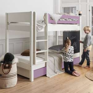 Morden Kids Bunk Bed With Safety Rail And Drawers In Dusty Rose