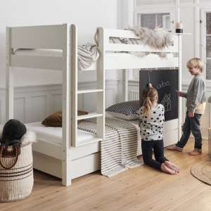 Morden Kids Bunk Bed With Safety Rail And Drawers In Snow White
