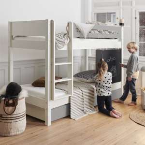 Morden Kids Wooden Bunk Bed With Safety Rail In Silver Grey