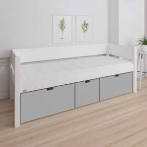 Morden Kids Wooden Day Bed With 3 Drawers In Silver Grey