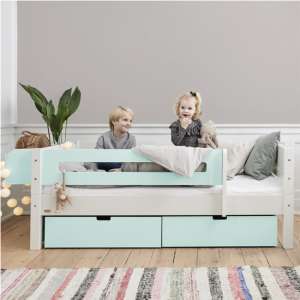 Morden Kids Day Bed With Safety Rail And Drawers In Azur Mint