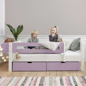 Morden Kids Day Bed With Safety Rail And Drawers In Dusty Rose