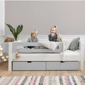 Morden Kids Day Bed With Safety Rail And Drawers In Silver Grey