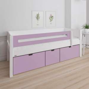 Morden Kids Day Bed With Saftey Rail 3 Drawers In Dusty Rose