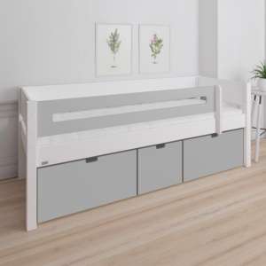 Morden Kids Day Bed With Saftey Rail 3 Drawers In Silver Grey