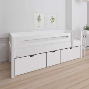 Morden Kids Day Bed With Saftey Rail 3 Drawers In Snow White
