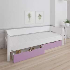 Morden Kids Wooden Day Bed In White With Dusty Rose Drawers