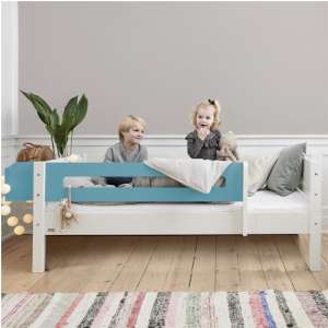Morden Kids Wooden Day Bed In White And Petroleum Saftey Rail