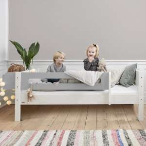 Morden Kids Wooden Day Bed In White And Silver Grey Saftey Rail