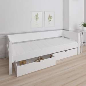 Morden Kids Wooden Day Bed In White With Snow White Drawers
