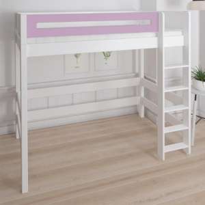 Morden Kids High Sleeper Bed With Safety Rail In Dusty Rose